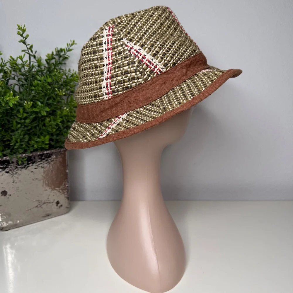 Billabong Fedora Hat Mens Brown‎ Woven Paper Straw Plaid Surf Boho Y2K Size L/XL